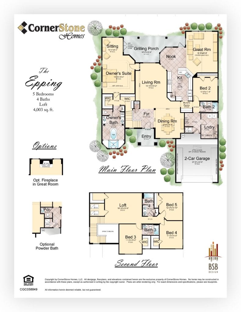 Floor plan diagram of the Santa Rosa model by Cornerstone Homes with a 2-car garage, detailing room layouts, dimensions, and the relationship between living spaces.