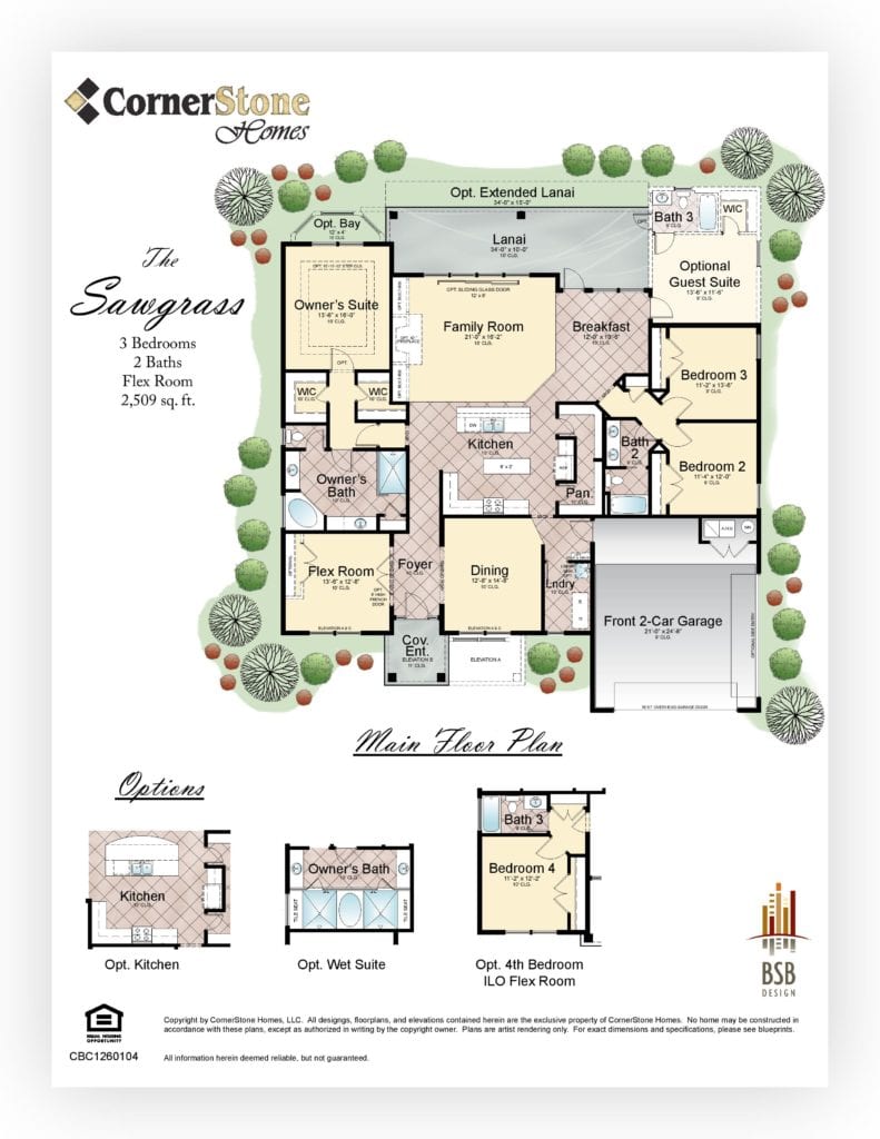 Floor plan of the Castille III model from Cornerstone Homes presenting layout options for the kitchen, master bath, and potential loft expansion.